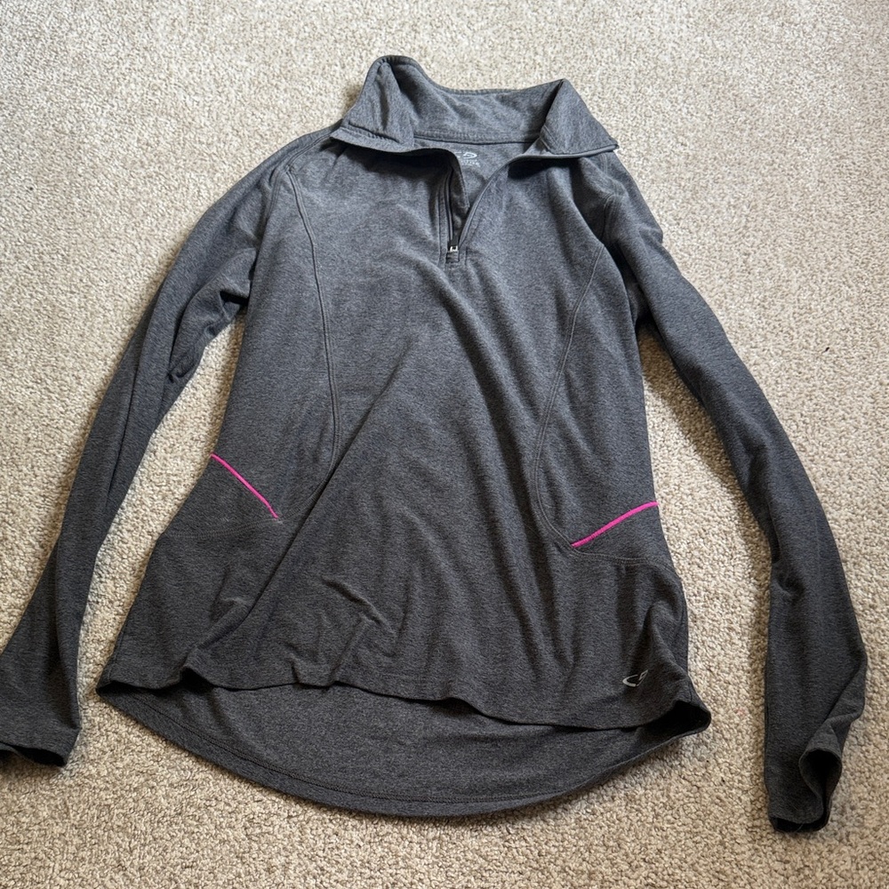 Champion Women's Dark Gray Long Sleeve Tee with Pink Accents